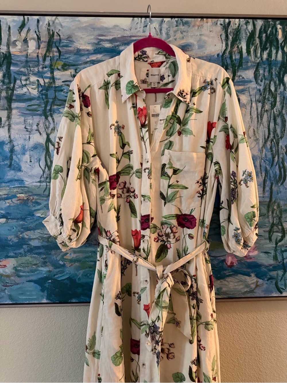 Maeve Cream Floral Tie-Waist Midi Dress - Picture 2 of 11